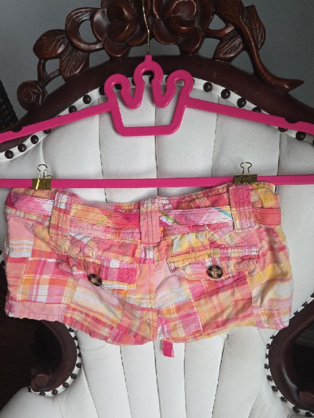 Vintage Y2k Abercrombie & Fitch Pink Orange Plaid Cotton Women’s Shorts - Picture 4 of 7
